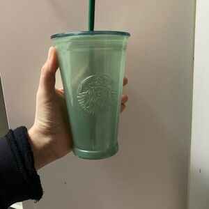 Starbucks glass Green Cold Cup with Straw as is